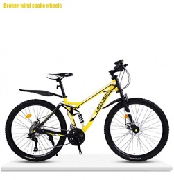 GASLIKE Mountain Bike GASLIKE Adult Off-Road Downhill Mountain Bike, High-Carbon Steel Frame Beach Bicycle, Double Disc Brake Off-Road Snow Bikes, 26 Inch Wheels, Yellow, 21 speed