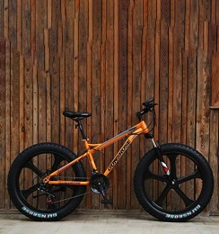GASLIKE Mountain Bike GASLIKE Fat Tire Adult Mountain Bike, Double Disc Brake / High-Carbon Steel Frame Cruiser Bikes, Beach Snowmobile Bicycle, 24 Inch Magnesium Alloy Integrated Wheels, Orange, 7 speed