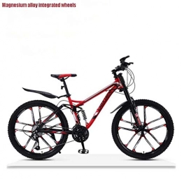 GASLIKE Mountain Bike GASLIKE Mens Off-Road Downhill Mountain Bike, Double Disc Brake Adult Snow Bikes, High-Carbon Steel Frame Beach Bicycle, 24 Inch Wheels, Red, 24 speed