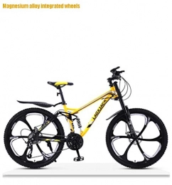 GASLIKE Mountain Bike GASLIKE Off-Road Downhill Mountain Bike Adult, Double Disc Brake Snow Bikes, High-Carbon Steel Frame Beach Bicycle, 24 Inch Wheels, Yellow, 27 speed