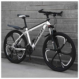 GONGFF Bike GONGFF 24 Inch Mountain Bikes, Mens Women Carbon Steel Bicycle, 30-Speed Drivetrain All Terrain Mountain Bike with Dual Disc Brake, 24Vitesses, White 6 Spoke