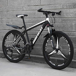 HAOYF Bike HAOYF Adult Mountain Bike, 24 / 26 Inch 3-Spoke Rims All Terrain Road Bike, 21-30 Speed Carbon Steel Mountain Bike, Suspension Fork MTB Gears Dual Disc Brakes Mountain Bicycle, Black, 24 Inch 21 Speed