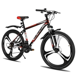 ROCKSHARK Mountain Bike Hiland Mens Womens Hardtail Mountain Bike, 3 Spoke 26 inch Wheel, Shimano 21 Speeds, Aluminum Frame 17 inch, with Disc-Brake Bicycle for Men Women MTB black red