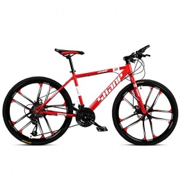 NENGGE Bike NENGGE 24 Inch Mountain Bikes, Dual Disc Brake Hardtail Mountain Bike, Mens Women High-carbon Steel All Terrain Alpine Bicycle, 21 Speed, Red 10 Spoke