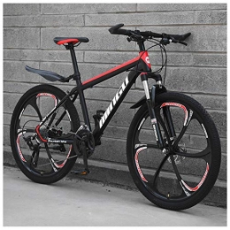 NENGGE Mountain Bike NENGGE 24 Inch Mountain Bikes, Mens Women Carbon Steel Bicycle, 30-Speed Drivetrain All Terrain Mountain Bike with Dual Disc Brake, 21Vitesses, BlackRed6Spoke