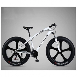 NENGGE Mountain Bike NENGGE 26 Inch Mountain Bicycle, High-carbon Steel Frame Fat Tire Mountain Trail Bike, Men's Womens Hardtail Mountain Bike with Dual Disc Brake, White, 24 Speed 5 Spoke