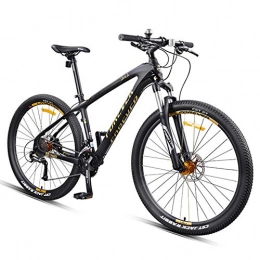 NENGGE Mountain Bike NENGGE 27.5 Inch Mountain Bikes, Carbon Fiber Frame Dual-Suspension Mountain Bike, Disc Brakes All Terrain Unisex Mountain Bicycle, Gold, 27 Speed