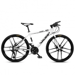 NENGGE Mountain Bike NENGGE Men Women Mountain Bikes 24 Inch, All Terrain Hardtail Mountain Trail Bike, Adult High-carbon Steel Anti-Slip Bicycle with Adjustable Seat & Dual Disc Brake, White 10 Spokes, 24 Speed