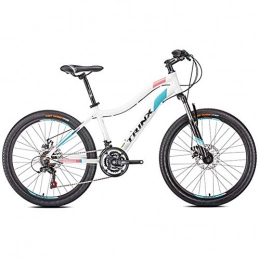 NENGGE Mountain Bike NENGGE Womens Mountain Bikes, 21-Speed Dual Disc Brake Mountain Trail Bike, Front Suspension Hardtail Mountain Bike, Adult Bicycle, 24InchesWhite