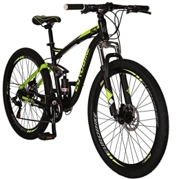 EUROBIKE Mountain Bike OBK E7 27.5 Inch Mens Mountain Bike Steel Frame 21 Speed Full Suspension Bicycle for Adult men or women (YellowGreen)