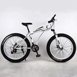 QZ Mountain Bike QZ Fat Tire Adult Mountain Bike, High-Carbon Steel Frame Cruiser Bikes, Beach Snowmobile Mens Bicycle, Double Disc Brake 24 Inch Wheels, Size:24 speed, Colour:White (Color : White, Size : 7 speed)