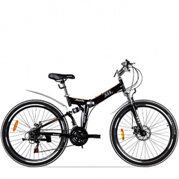 W&TT Mountain Bike W&TT Adult 24 / 26 Inch Folding Mountain Bike High Carbon Steel Frame Bicycle with Rear Mudguards, 21 Speed Front and Rear Mechanical Disc Brake, Black, 24inch