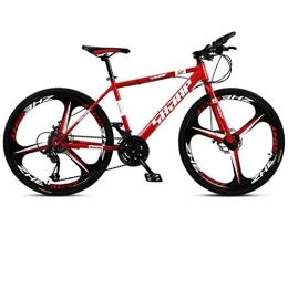 WJSW Mountain Bike WJSW 26 Inch Mountain Bike, Double Disc Brake / High-Carbon Steel Frame Bikes, Beach Snowmobile Bicycle, Aluminum Alloy Wheels, Red, 24 speed