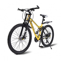 XIAOFEI Bike XIAOFEI Mountain Bike, Off-Road Downhill Adult Men And Women Soft Tail Mountain One Wheel, Double Shock Disc Brake Road Race, Suitable For Cities Villages Schools Parks Etc, Yellow, 24