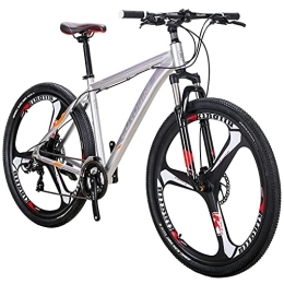 EUROBIKE Mountain Bike YH-X9 Mountain Bike for Mens, 29 Inch Aluminum Frame Mountain bikes, 21 Speed, Dual Disc Brakes, Front Suspension, 29er Mens Bicycle Adults (3-SPOKE SIL)