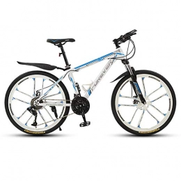 ZWPY Mountain Bike ZWPY Mountain Bike for Adult 26 Inch, Men Women MTB, with Dual Disc Brake, Suspension Mountain Outroad Bicycles, 21 Speed, 10 Spoke Wheels, White Blue