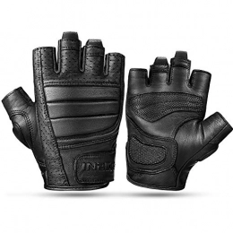 INBIKE Mountain Bike Gloves INBIKE Motorcycle Leather Gloves Motorbike Fingerless for Men Cycling MTB Gym Wheelchair Work Half Finger Mountain bike Padded Black Mens S