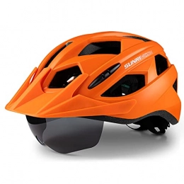 MOKFIRE Mountain Bike Helmet Adult Bike Helmet, Cycling Helmet with Rechargeable USB Rear Light, Adjustable Mountain & Road Cycle Helmet with Detachable Visor Magnetic Goggles, Adult Bicycle Helmets for Men Women (58-62cm)