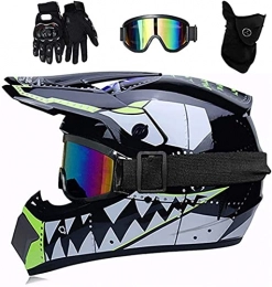 LVLUOKJ Clothing LVLUOKJ Motocross Helmet, Motorcycle Cross Helmet with Gloves Mask Goggles, Youth Kids Dirt Bike Helmets, Full Face MTB Helmet, Off Road Crash Helmet Protective Gear (Color : Black, Size : L)