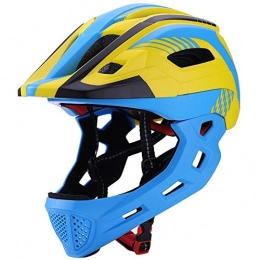 QIUBD Mountain Bike Helmet QIUBD Kids balance bike helmet sliding scooter helmet detachable chin children full face helmet Adjustable 52-57cm (Blue Yellow)