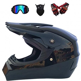 ZZSG Mountain Bike Helmet ZZSG Adult youth downhill helmet gifts Motorcycle Motocross goggles mask gloves net pocket BMX MTB ATV bike race full face integral helmet Black for Downhill Off Road, L