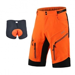 AJSJ Mountain Bike Short AJSJ Bicycles Mens Cycling Shorts Loose Fit Sports Mtb Shorts Mountain Bike Downhill Bicycle Riding Triathlon Bike Shorts, Orange With Pad, L