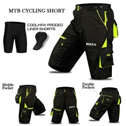 ROXX Clothing Cycling MTB Shorts, Coolmax Padded, detachable Inner Lining, Free Style Adult Size -Black / Fluorescent (XX-LARGE)