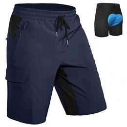 Hiauspor Mountain Bike Short Hiauspor Men's MTB Shorts Short Padded Mountain Bike Trousers with Padding Cycling Shorts Men's Breathable Cycling Shorts Outdoor Quick-Drying Cycling Shorts - Blue - L