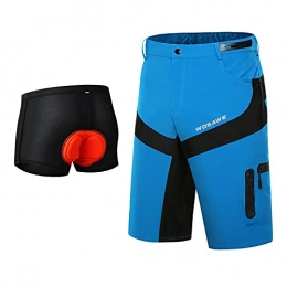 YOJOLO Mountain Bike Short YOJOLO Men's Cycling Shorts Mountain Bike Shorts with Padded Cycling Underwear Breathable Baggy MTB Shorts Reflective Downhill Bicycle Shorts, Blue, 3XL