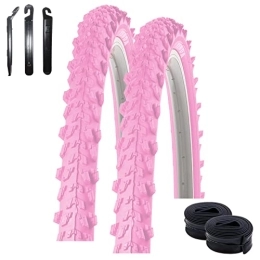 maxxi4you Ersatzteiles Angebot-Set / 2 x Kenda K-829 26" MTB Fahrradreifen Fahrradmantel in Pink 50-559 (26 x 1.95) + 2 passende Schläuche DV inkl. 3 Reifenheber