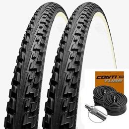 Conti-Set Ersatzteiles Set: 2 x Continental Reifen Ride Tour schwarz-Weiss 37-584 + Conti SCHLÄUCHE Dunlopventil
