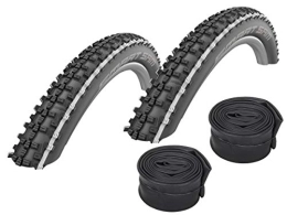 Set-Schwalbe Ersatzteiles Set: 2 x Schwalbe Smart Sam White Stripes MTB Reifen 26x2.25 + Conti SCHLÄUCHE Autoventil