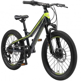 BIKESTAR Alu Mountainbike Jugendfahrrad 20 Zoll ab 6-9 Jahre Hardtail | 7 Gang Shimano Schaltung, Scheibenbremse, Federgabel | Kinder Fahrrad Schwarz Grün | Risikofrei Testen