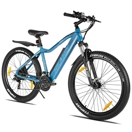 HH HILAND Elektrische Mountainbike HILAND E-Bike 26 Zoll Fat Tire E-MTB Elektrofahrrad Aluminium E-Mountainbike Shimano 21 Gänge & Hinterradmotor für Damen und Herren 25 km / h Blau