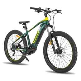 HH HILAND Elektrische Mountainbike LAMASSU 27, 5 Zoll Elektrofahrrad E-Mountainbike E-Bike Hardtail hydraulische Federgabel Scheibenbremse Shimano Schaltwerk 10 Gang Mittelmotor 14ah Akku LCD Anzeige Grün 533mm Aluminiumrahmen