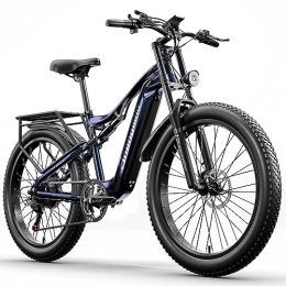 Shengmilo Elektrische Mountainbike Shengmilo E Bike Herren Elektrofahrrad 26 Zoll Fully E-Mountainbike E-Bike 48V 17.5AH Akku 7 Gang Schaltwerk Pedelec Elektrische Fahrrad mit Fat Tire dual mechanische Scheibenbremsen und Alu-Rahmen