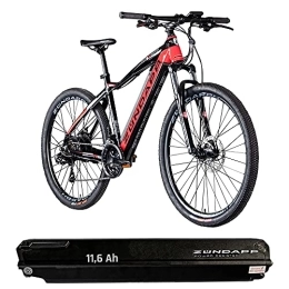 Zündapp Elektrische Mountainbike Zündapp Z801 Ebike Mountainbike 27, 5 Zoll E Bike Damen Herren E-Mountainbike 650B Mountain Bike Shimano Schaltwerk Elektro Fahrrad Männer Pedelec Bikes Hardtail (schwarz / rot, mit zweitem Akku 11, 6 Ah)