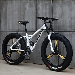 SHUI Fahrräder 24-Zoll-Herren-Mountainbikes, Fat Tire Beach-Snowbikes, Speed-Fahrrad Vom 21.7.27, Leichter Rahmen Aus Kohlenstoffhaltigem Stahl, Doppelt Stoßdämpfendes All-Terrain- White-7 Speed