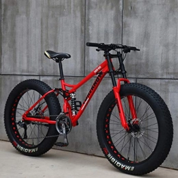 LCRAKON Fat Tire Mountainbike 26 Zoll Mountainbikes, MJH-01 Erwachsene Fat Tire Mountain Trail Bike, 24-Gang-Fahrrad, Rahmen aus Karbonstahl, Doppelte Vollfederung, Doppelte Scheibenbremse, Weiß / Rot