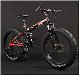 HQQ Fahrräder HQQ Erwachsene Mountain Bikes, Faltbarer Rahmen Fat Tire Doppel-Suspension-Gebirgsfahrrad, High-Carbon Stahlrahmen, All Terrain Mountain Bike (Color : 24" Red, Size : 21 Speed)