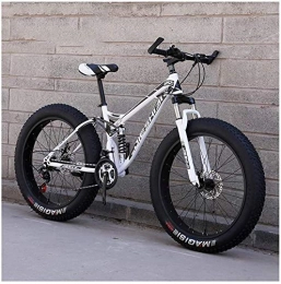HQQ Fahrräder HQQ Erwachsene Mountain Bikes, Fat Tire Doppelscheibenbremse Hardtail Mountainbike, Big Wheels Fahrrad, High-Carbon Stahlrahmen (Color : White, Size : 26 Inch 21 Speed)