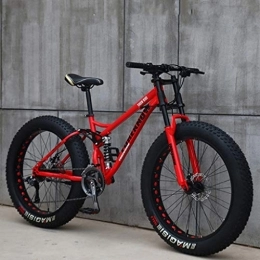 LCRAKON Fat Tire Mountainbike LCRAKON 26 Zoll Mountainbikes, MJH-01 Erwachsene Fat Tire Mountain Trail Bike, 24-Gang-Fahrrad, Rahmen aus Karbonstahl, Doppelte Vollfederung, Doppelte Scheibenbremse, Weiß / Rot