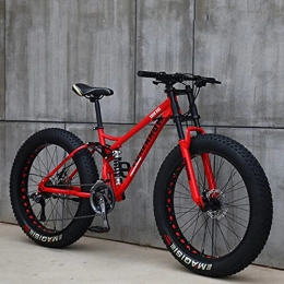 SHUI Fahrräder SHUI 24"Mountainbikes, 27-Gang-Fahrrad, Mountain Trail-Bike Für Erwachsene Mit Fettem Reifen, Dual-Carbon-Vollfederung, Doppelscheibenbremse red- 21 Speed