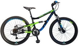 breluxx Mountainbike breluxx® 26 Zoll Mountainbike Vollfederung Flash Sport 2D, Scheibenbremsen, grün / blau, 18 Gang Shimano, inkl. Schutzbleche