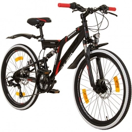 Galano Mountainbike Galano 24 Zoll MTB Fully Adrenalin DS Mountainbike STVZO Jugendfahrrad, Farbe:Schwarz / Rot