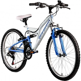 Galano Mountainbike Galano Jugendfahrrad MTB 24 Zoll Fully Assassin Jugendlrad Full Suspension ab 8 Jahre (weiß / blau, 37 cm)