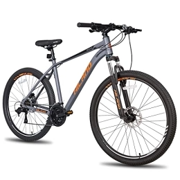 ROCKSHARK Fahrräder Hiland 27, 5 Zoll MTB Mountainbike Hardtail Mountain Bike mit 495mm Aluminiumrahmen 27 Gang Schaltung Hydraulische Scheibenbremse Lock-Out Federgabel grau orange Herren Damen