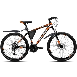 ROCKSHARK Fahrräder Hiland Mountainbike MTB 26 Zoll mit Rahmentasche 17 Zoll Aluminiumrahmen Scheibenbremse Speichenräder Jugendliche Fahrrad Herr Damen Schwarz&orange