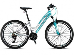 KRON Mountainbike KRON XC-100 Hardtail Aluminium Damen Mountainbike 26 Zoll | 21 Gang Shimano Kettenschaltung mit V-Bremse | 15 Zoll Rahmen Damenfahrrad MTB Erwachsenen- und Jugendfahrrad | Silber & Türkis