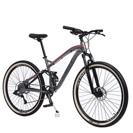 YUEGOO Mountainbike YUEGOO Mountainbike In Full Suspension Mens Mountain Fahrrad, Mountain Trail Bike Doppelscheibenbremsen Mit Hohem Kohlenstoffstahl / Graurot / 27, 5 Zoll 10Speed